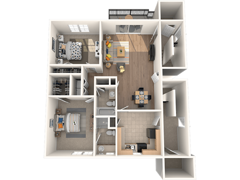 Floor plan for 2 beds, 2 baths, 1250 sqft